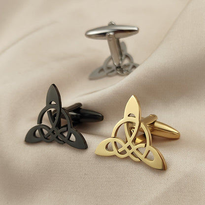 Geometric triangle symmetrical hollow men's suit cufflinks in polished metal design