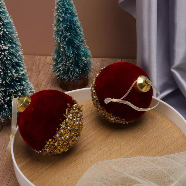 Burgundy flocking glass ball Christmas decoration ornament