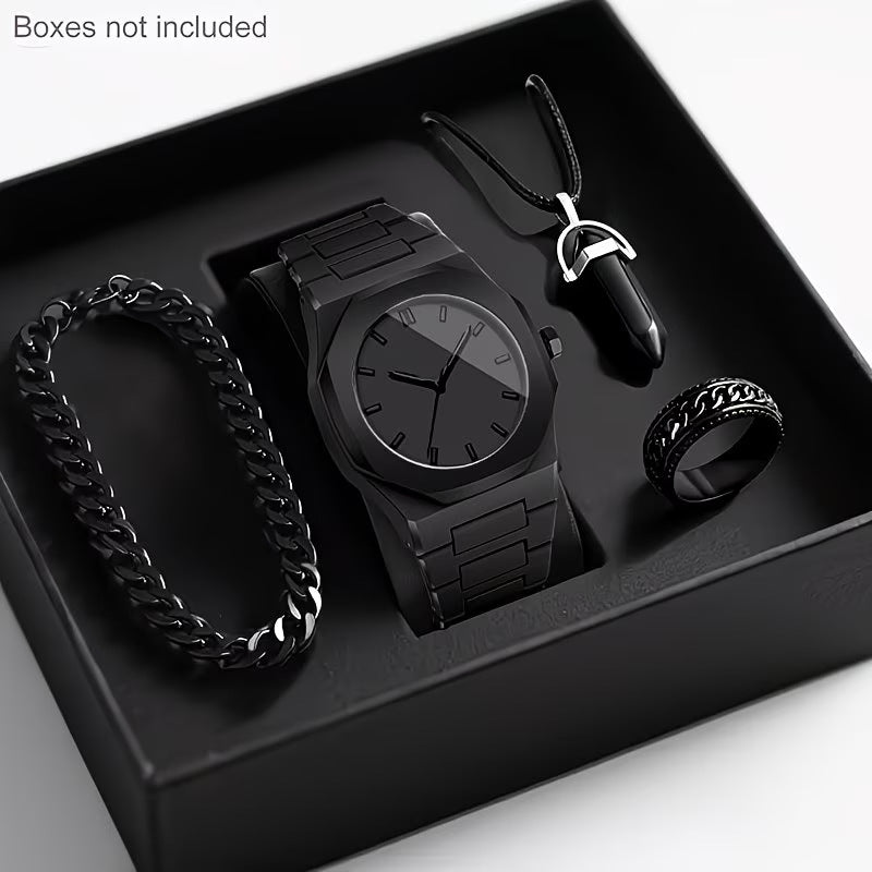 Men's quartz watch, necklace and bracelet set in a coordinated design