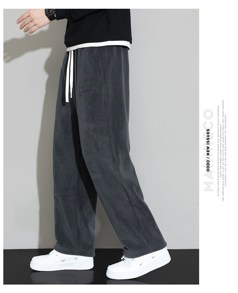 Men's winter casual cashmere pants with a straight wide-leg fit in soft fabric
