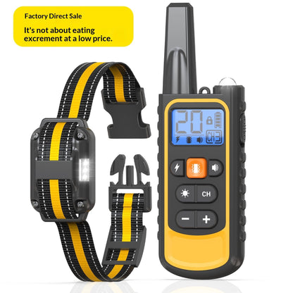 Remote dog training anti-barking shock collar with adjustable strap and handheld remote control