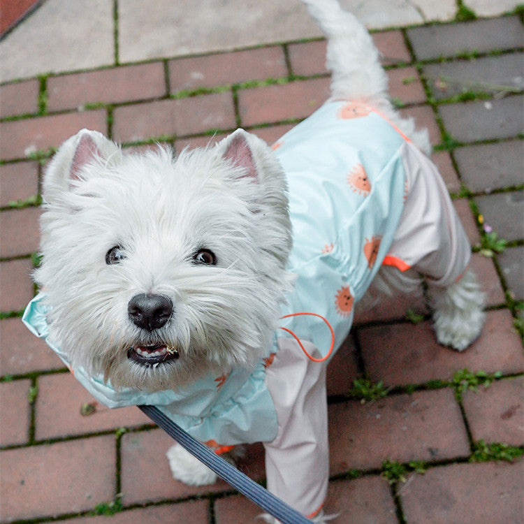 Four-legged pet raincoat with reflective details, waterproof and windproof full-body design