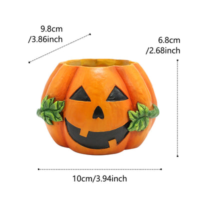 Halloween pumpkin decoration flower pot in orange with jack-o'-lantern face, My Store brand