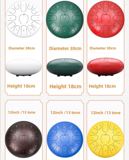 12-inch 13-note steel tongue drum in Apple style, featuring a compact steel body and cutout tone tongues