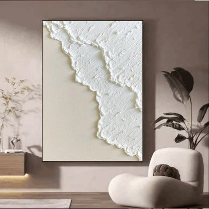 Hand-painted three-dimensional oil painting in white with a textured niche design