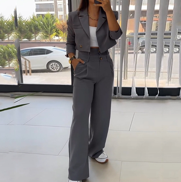 Casual High-Waisted Trousers Two-Piece Suit Set