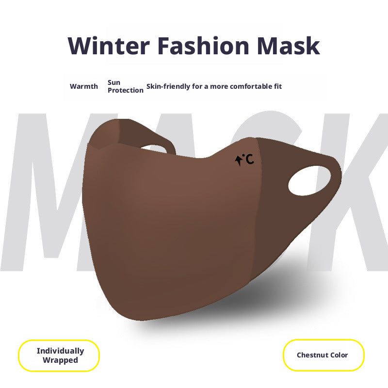 Dark grey winter warm mask, close-up product view