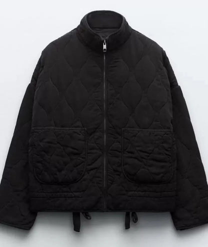 Women's diamond-quilted cotton jacket in a classic design, front view