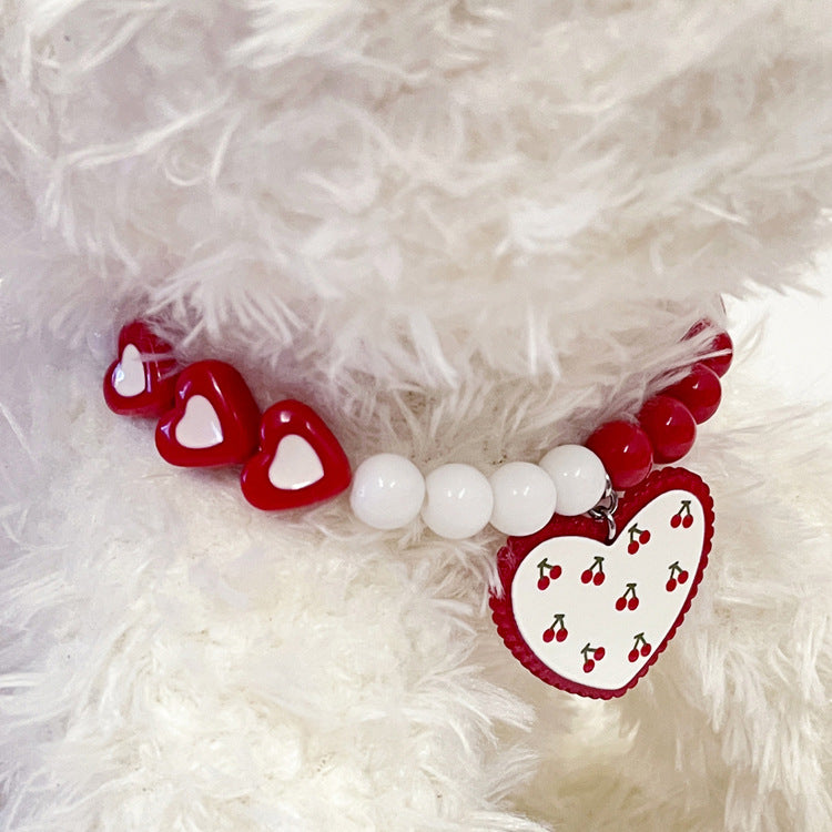 Red heart bead necklace dog collar by My Store