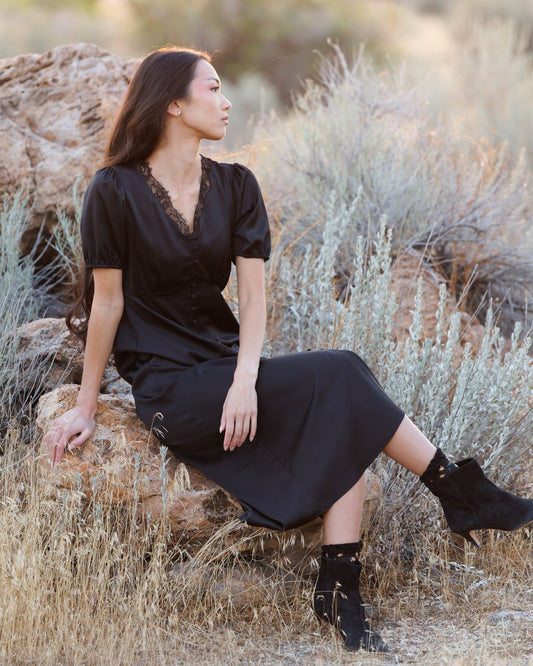 Downeast First Love Dress, lightweight and flowy dress with floral pattern, perfect for casual or summer wear.