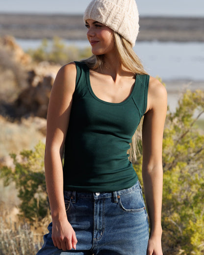 Downeast everyday tank top for women, sleeveless top with a relaxed fit, in a soft, neutral color, perfect for casual wear.