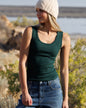 Downeast everyday tank top for women, sleeveless top with a relaxed fit, in a soft, neutral color, perfect for casual wear.