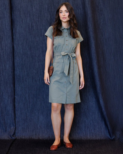 Downeast Field Trip Dress in lightweight fabric with floral pattern, showcasing a casual, comfortable dress style.