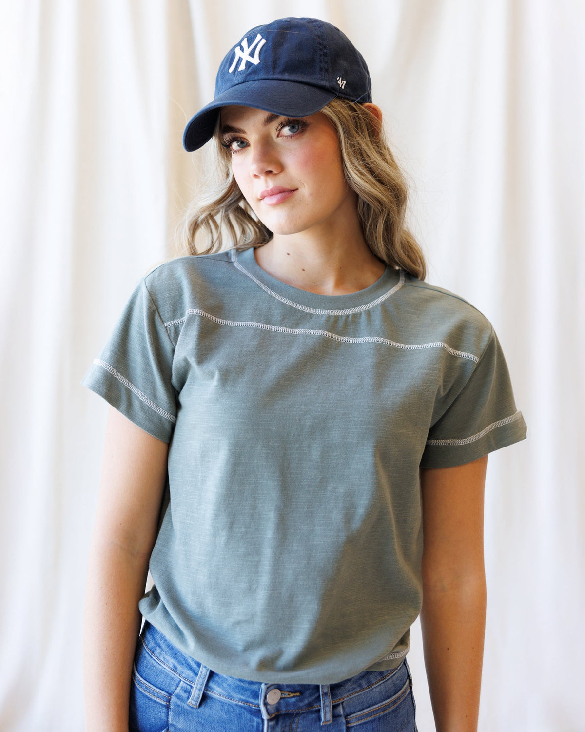 Downeast cheer section tee shirt for women, casual tops with team spirit, featuring a comfortable fit and cheerleading-inspired design.