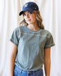 Downeast cheer section tee shirt for women, casual tops with team spirit, featuring a comfortable fit and cheerleading-inspired design.
