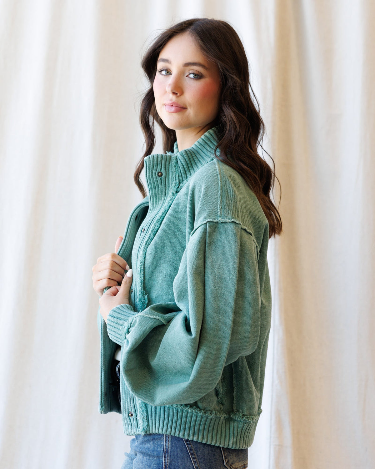 Downeast Campus Cardi coat, stylish outerwear with a cozy fit, shown in a front view with a button-up design and warm fabric.