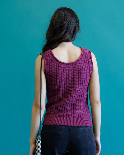 Downeast Invested Vest sweater, beige knit with front pockets and ribbed collar, casual layered look for women.