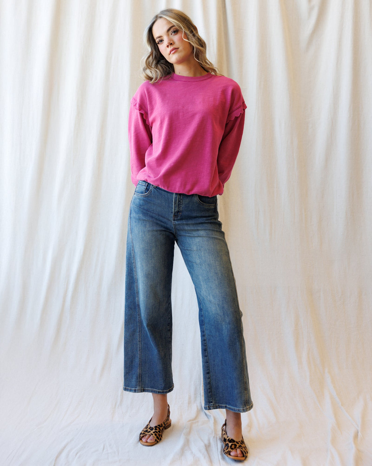 Downeast Prep & Pretty Pullover, a stylish women's top in a soft fabric, shown in a close-up view.
