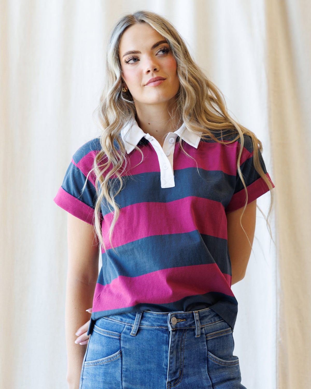 Downeast Rugby Tee top, casual men's short-sleeve shirt in classic design with collar and button details.