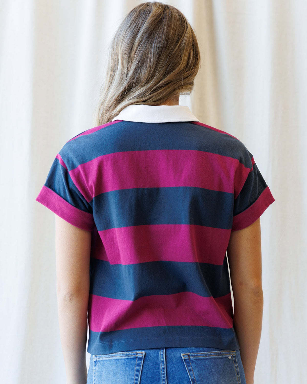 Downeast rugby tee shirt for men, casual tops with a classic design, featuring a comfortable fit and short sleeves.