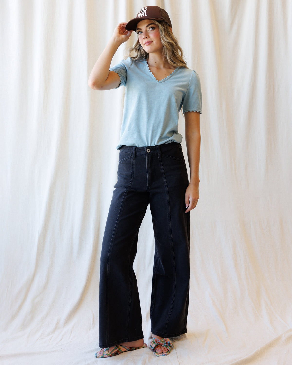 Downeast scallop tee, stylish women's tops featuring scalloped neckline and soft fabric, perfect for casual wear.