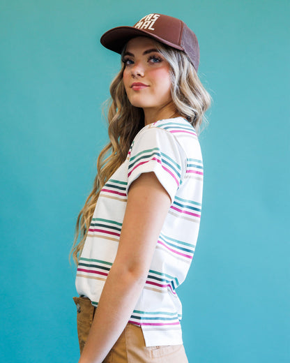Downeast Fundamental Tee in soft fabric, featuring a classic crew neck and short sleeves, stylishly displayed on a hanger.