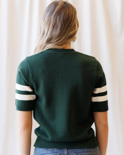 Downeast team spirit crew sweater in heather gray with logo embroidery, casual knit design for everyday wear.
