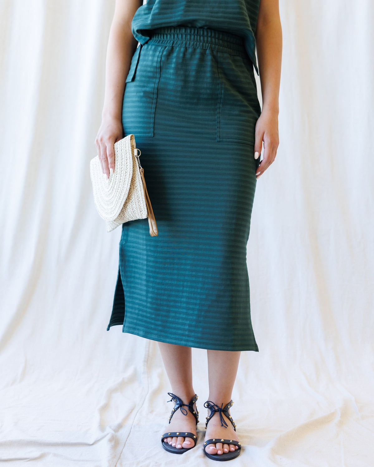 Downeast Du Jour skirt in a stylish design, shown in a full-length view with fabric details and pattern visible.