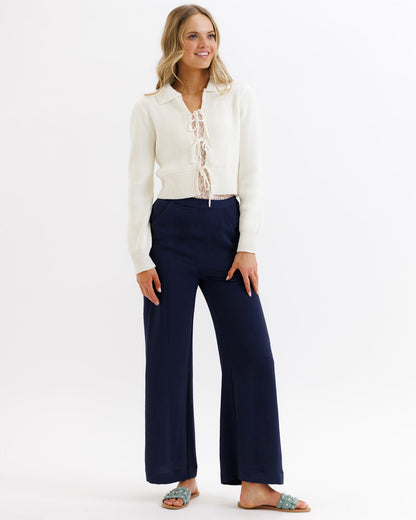 Downeast Parisian Pant in neutral fabric, stylish casual pants with a tailored fit, featuring front pockets and a classic design.