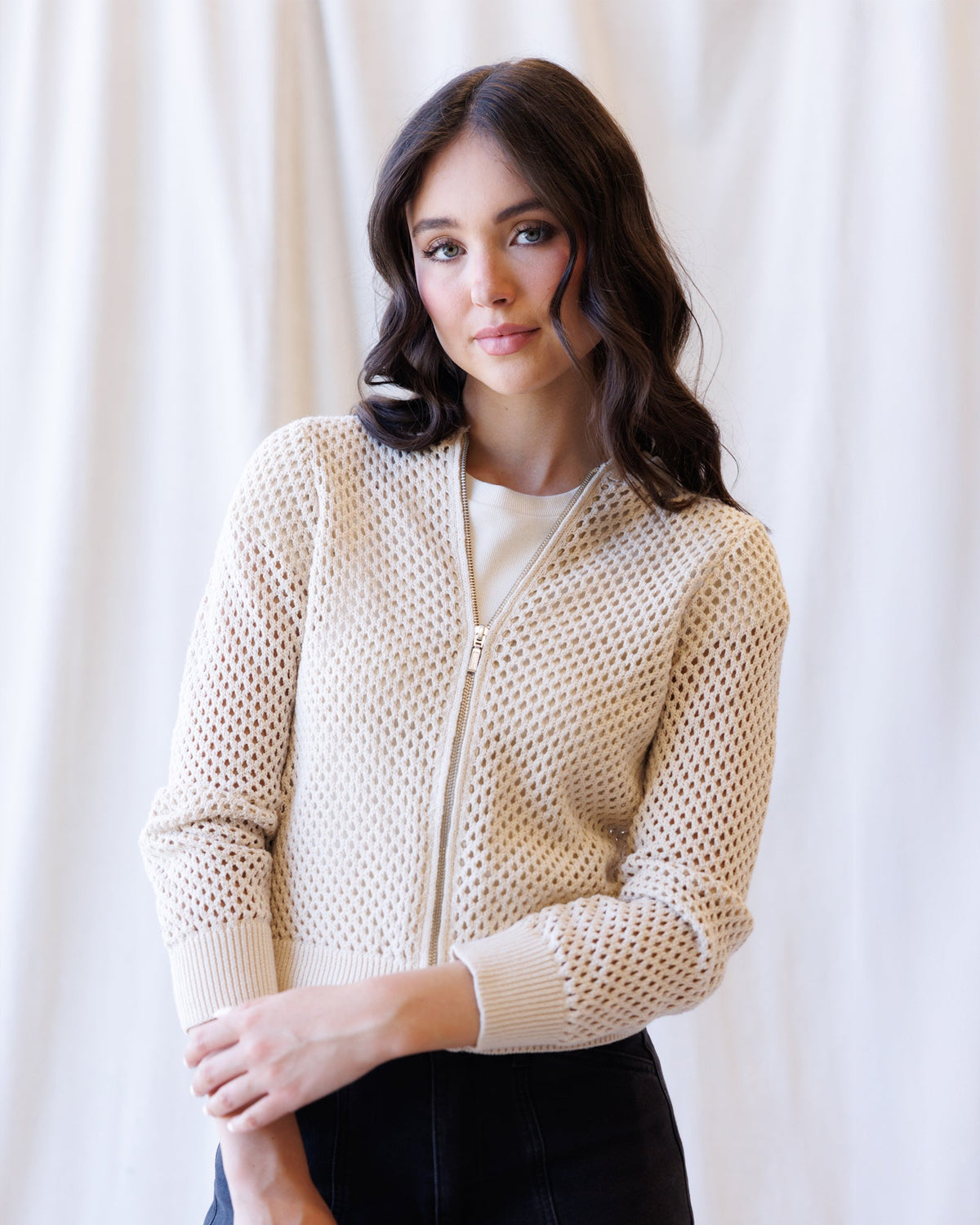 Downeast Signature Sweater Jacket, cozy knit sweater with a stylish fit, displayed on a hangar or model.