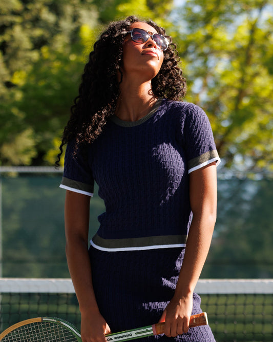 Downeast Academy Cable Crew sweater in a cozy knit, featuring cable design and ribbed cuffs, in a versatile color.