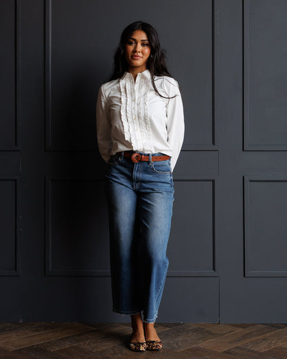 Downeast Signature Tuxedo Button Down top with long sleeves and classic collar, displayed on a neutral background.
