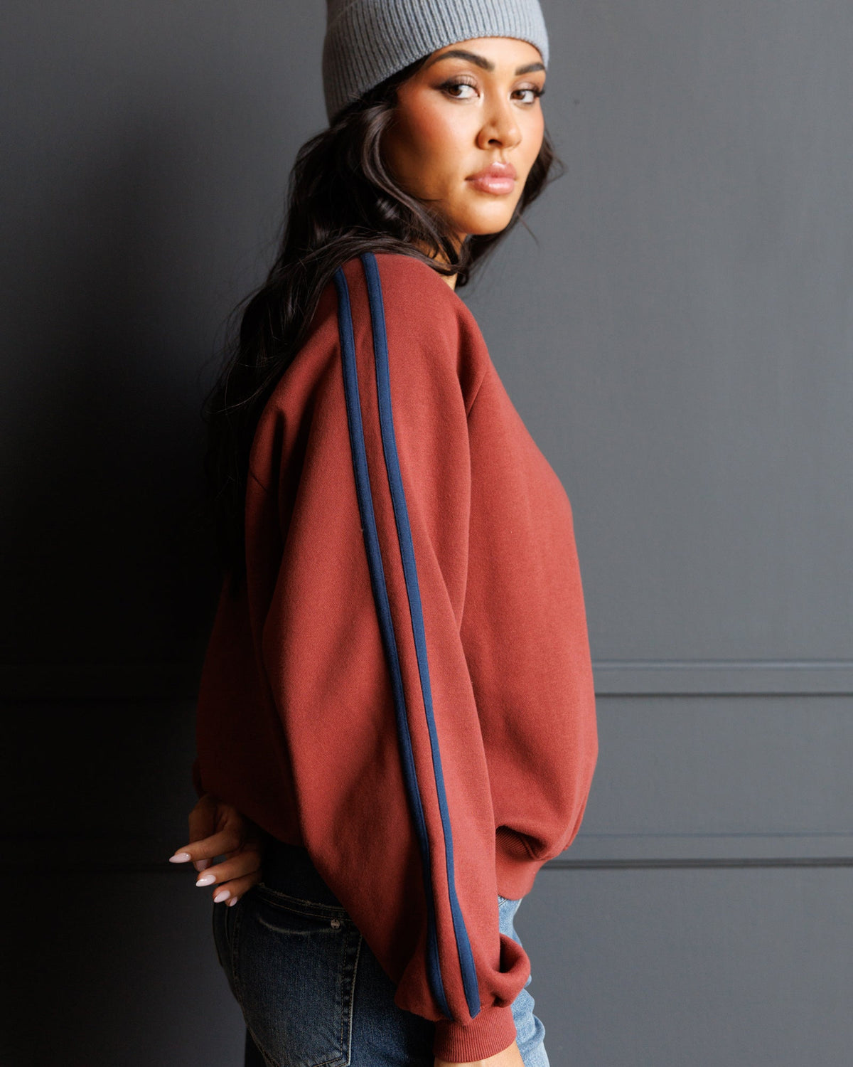 Downeast Retro Stripe Crew top featuring colorful striped pattern and casual fit, perfect for everyday wear.