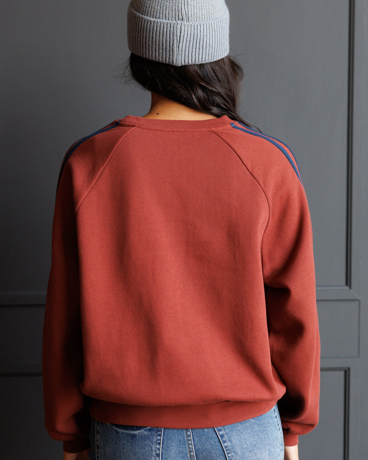 Downeast Retro Stripe Crew top in vibrant striped design, featuring a classic crew neck and long sleeves.