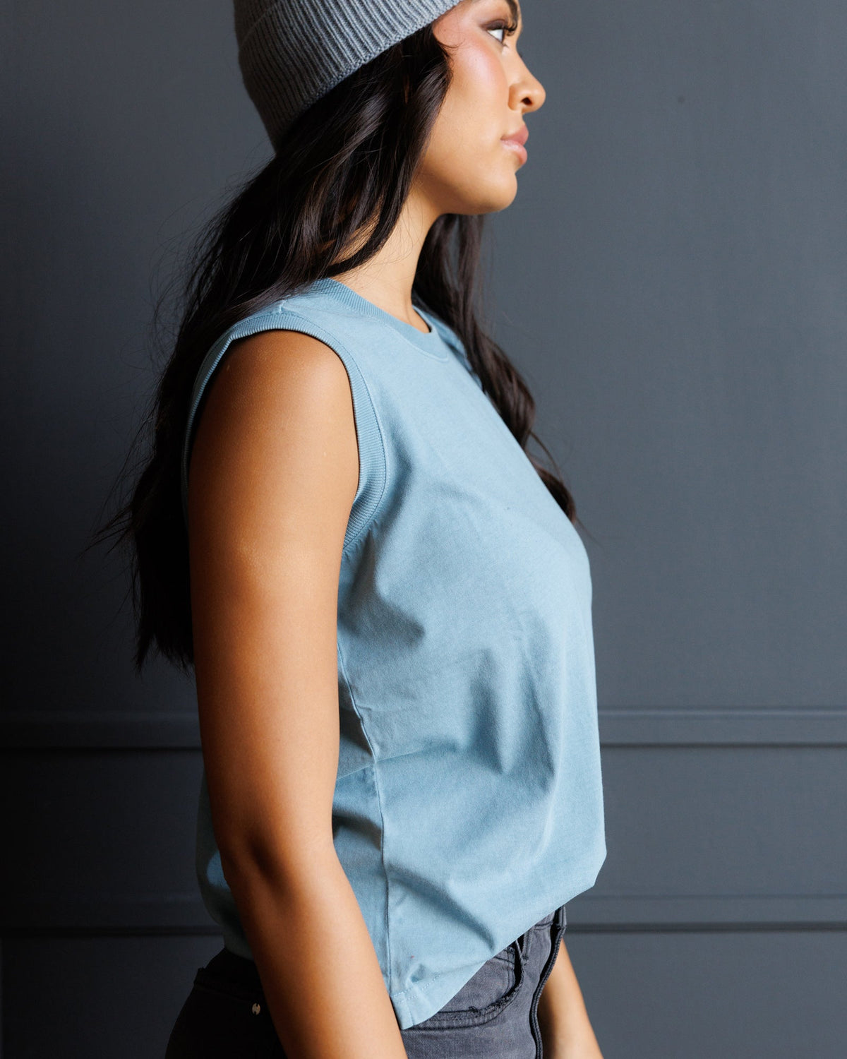 Downeast Your Favorite Tank top, sleeveless casual top in soft fabric with a relaxed fit, shown on a hanger.