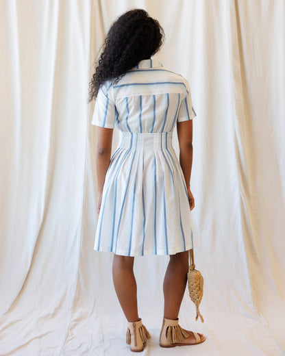 Downeast Seaside Stripe Dress with a breezy, nautical pattern, featuring a sleeveless design and casual fit perfect for summer.