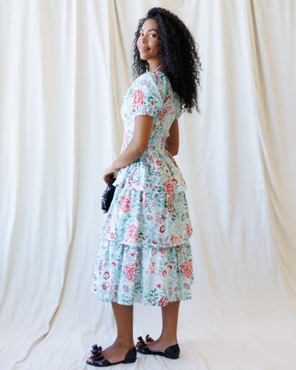 Downeast Complimentary Colors Dress featuring a flowing design with vibrant, mixed hues perfect for casual or semi-formal wear.