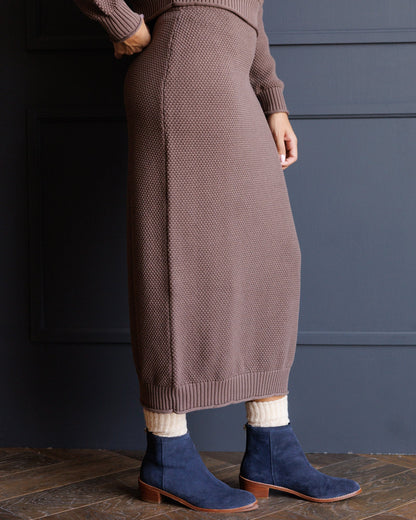 Downeast Carpe Diem skirt in a flowing fabric, shown in a full-length view with a fitted waist and stylish design.