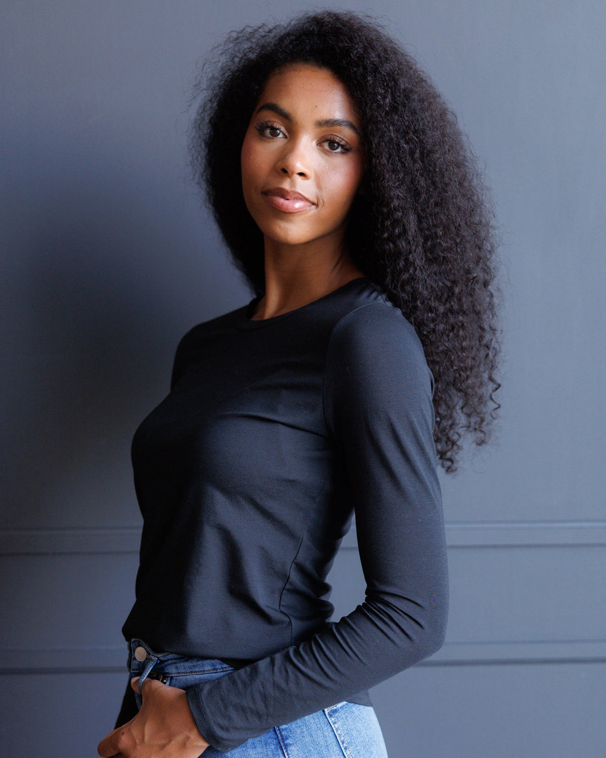 Downeast Essential Long Sleeve Tee in soft fabric, shown in a versatile solid color, perfect for casual wear.