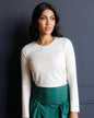 Downeast Essential Long Sleeve Tee in soft fabric, shown in a relaxed fit with a crew neckline, perfect for casual tops.