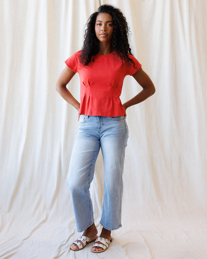 Downeast Pretty Sporty Tee, casual women's top in soft fabric with a relaxed fit and short sleeves, displayed on a hanger.