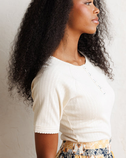 Downeast Pointelle Pretty Top, women's knit top with delicate openwork design, long sleeves, and a soft, feminine fit.