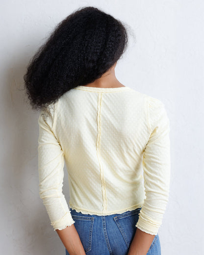 Downeast Carry On Cardi top in soft fabric, shown in a relaxed fit with long sleeves and open front design.