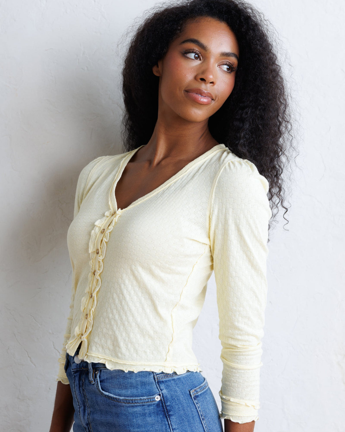 Downeast Carry On Cardi tops in soft knit with long sleeves and a relaxed fit, perfect for casual layered styling.