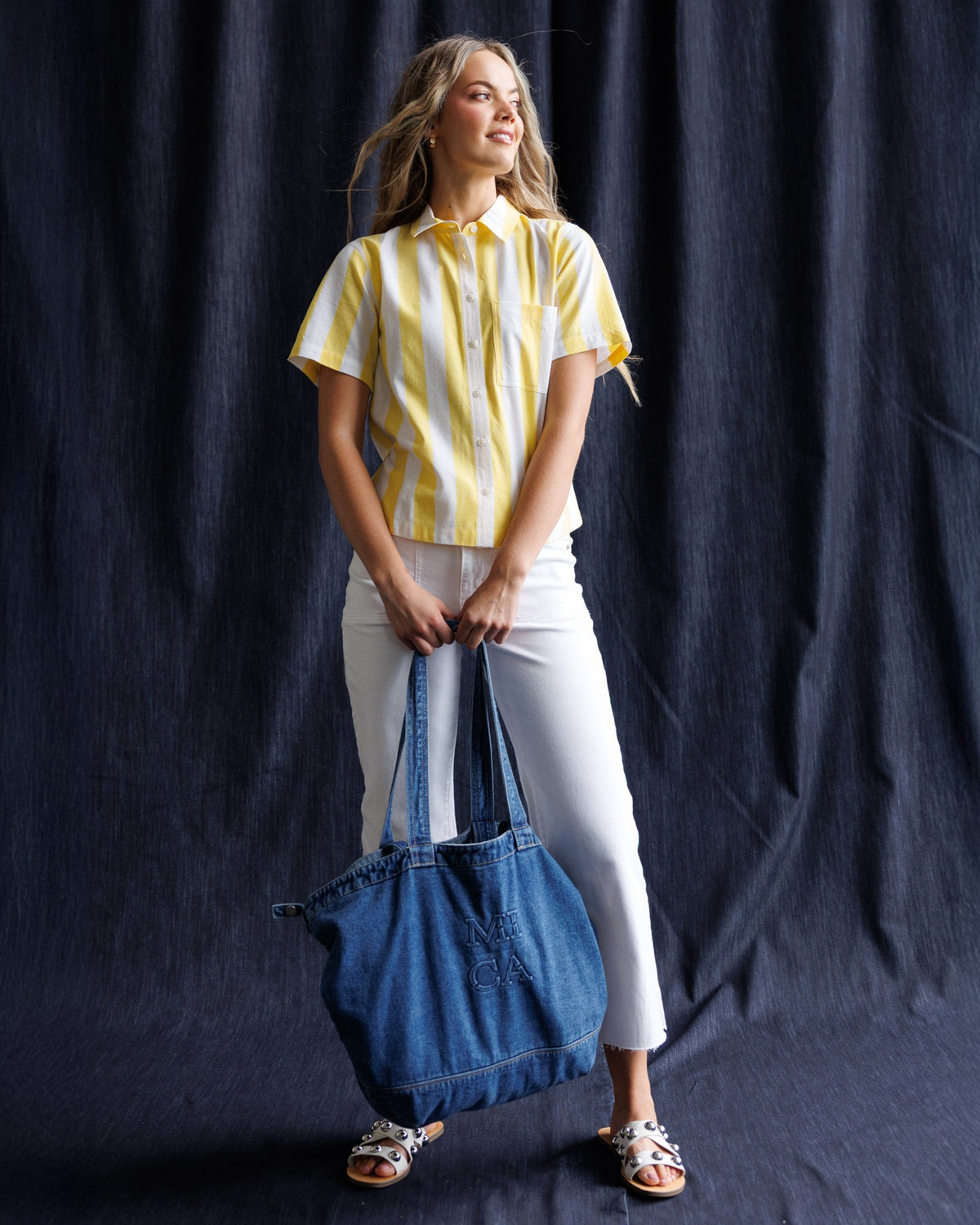 Downeast Lemonade Stand Top, casual sleeveless blouse with scoop neckline, in vibrant yellow fabric, perfect for summer wear.