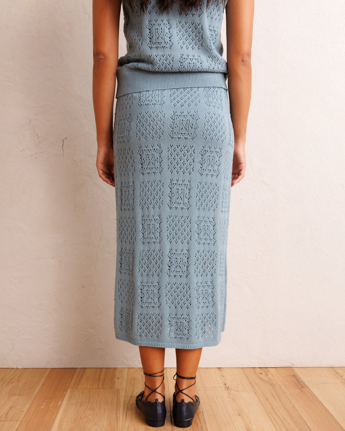 Downeast Frame-Worthy skirt shown in a stylish, flowy design with a comfortable waistband and vibrant pattern.