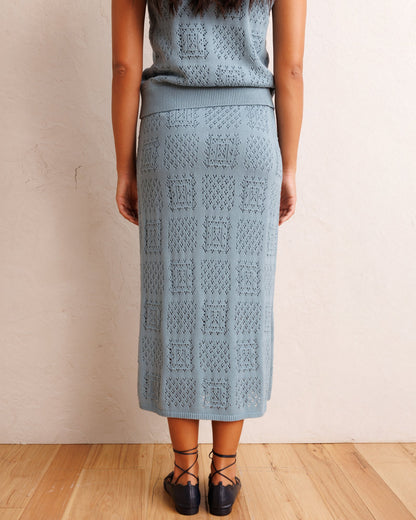 Downeast Frame-Worthy skirt shown in a stylish, flowy design with a comfortable waistband and vibrant pattern.
