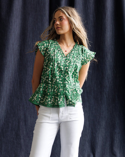 Downeast Glow Ahead Top in soft fabric with a relaxed fit, featuring a stylish neckline and long sleeves.