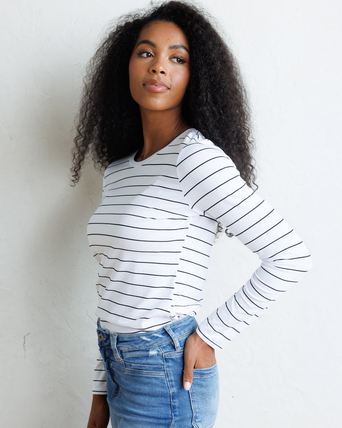 Downeast Essential Long Sleeve Tee in soft fabric, shown in a neutral color, casual top for everyday wear.
