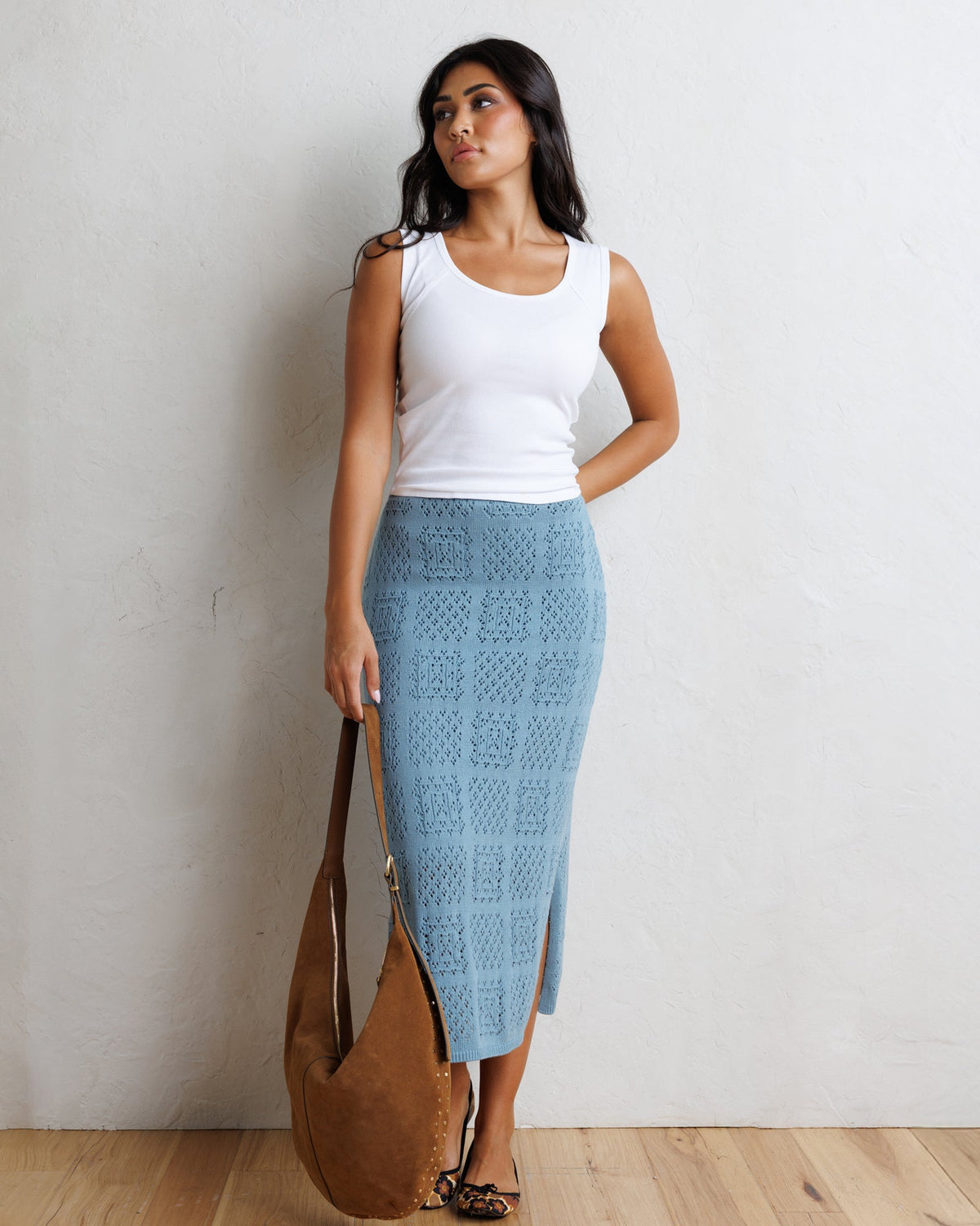 Downeast Frame-Worthy skirt in a stylish, tailored design, showcased on a model with a flattering fit and elegant fabric.